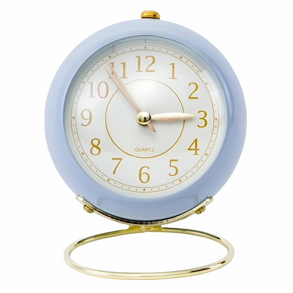 DESIGNICE Small Desk Clocks for Shelf Bedroom Office,Table Alarm Clocks,Gold Vintage Metal Living Room Decor Clock Home Appliances (Blue)