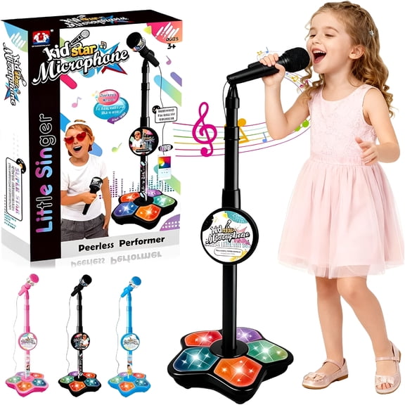 DESIGNICE All-In-One Microphone Toy, Karaoke Microphone with Adjustable Stand, Speaker and LED Lights for Singing, Christmas and Birthday Gifts for Boys and Girls