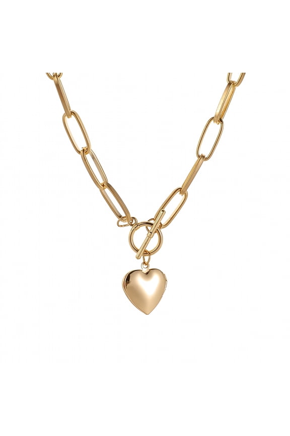 Alloy Chunky Chain Necklace with Love Heart Pendant, Necklaces for Women Trendy, Jewelry Birthday Gifts for Wife, Girlfriend, Mom