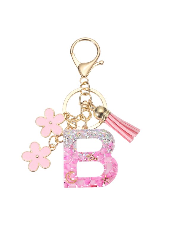 Alphabet Initial Letter Keychain, Resin Cute Keychains with Tassel Butterfly Letter Pendant Charm B Cute Keychain