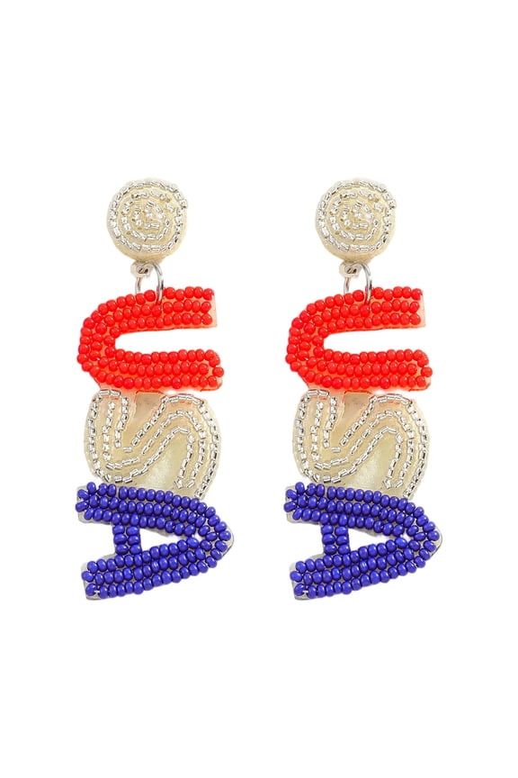 American Flag Earrings Beaded 4Th of July Patriotic Earrings for Women Handmade Usa Windmill Star Heart Drop Dangle Earrings Independence Day Jewelry Gifts
