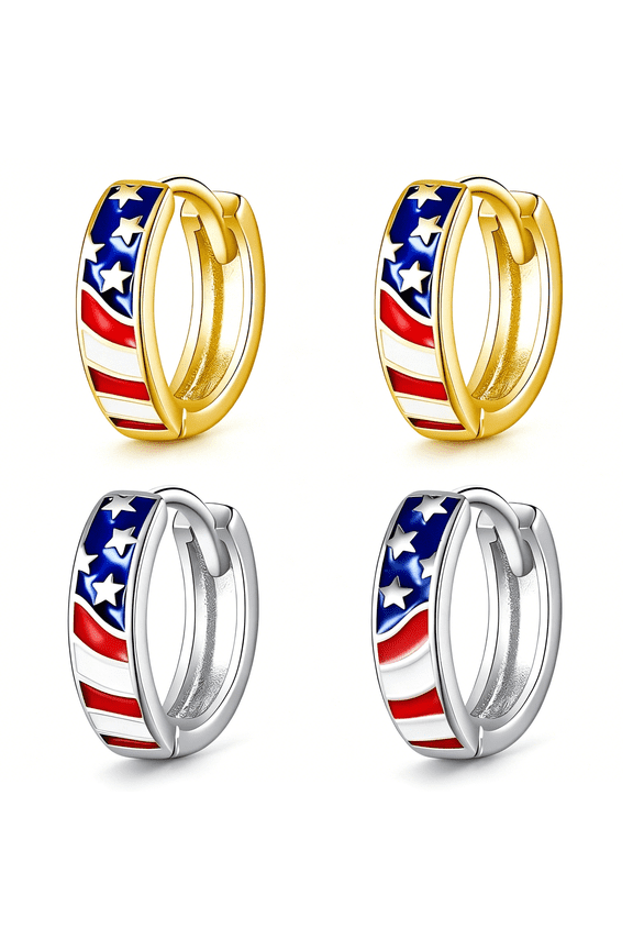American Flag Hoop Earrings for Women Men Patriotic Usa Star Stripes Huggie Earrings 4Th of July Independence Day Jewelry Gifts