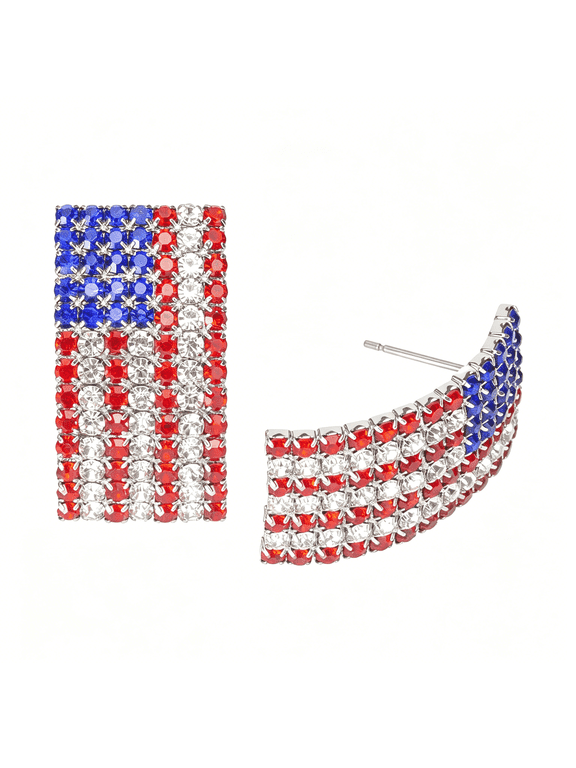 Americana Collection 4Th of July Dangle Drop Earrings for Women | Fashion Red Blue White Patriotic Usa Cute Pave Rhinestone Star Post Earrings | American Independence Day Gifts
