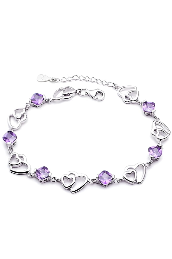 Amethyst Bracelet Double Heart Temperament Bangles Natural Bracelet Help Sleep Bracelets Women Girls Jewelry Gift
