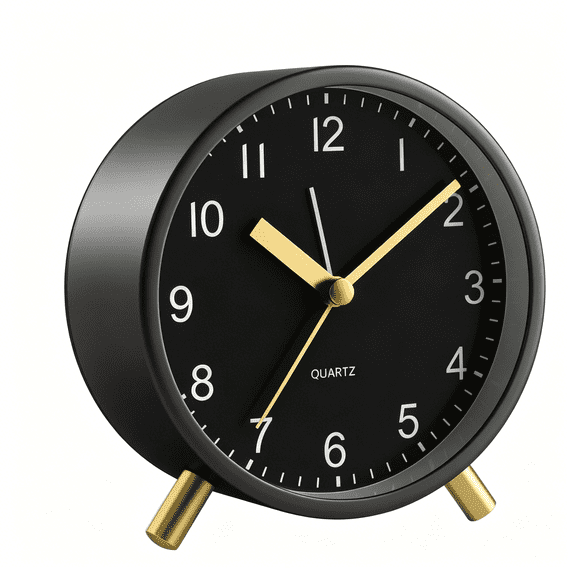 DESIGNICE Analog Alarm Clock,4 Inch Super Silent Non Ticking Small Clock with Night Light,Battery Operated,Simple Design,Easy Setting for Office,Bedroom,Bedside,Desk,Teens,Elders,Kids,Adult,Black