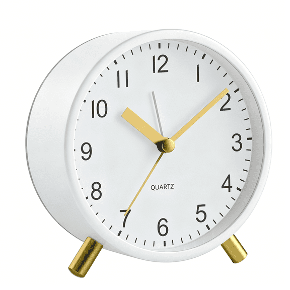 DESIGNICE Analog Alarm Clock, 4 inch Super Silent Non Ticking Small Clock with Night Light, Battery Operated, Simple Design, easy setting for Office, Bedroom, Desk, teens, elders, kids, adult