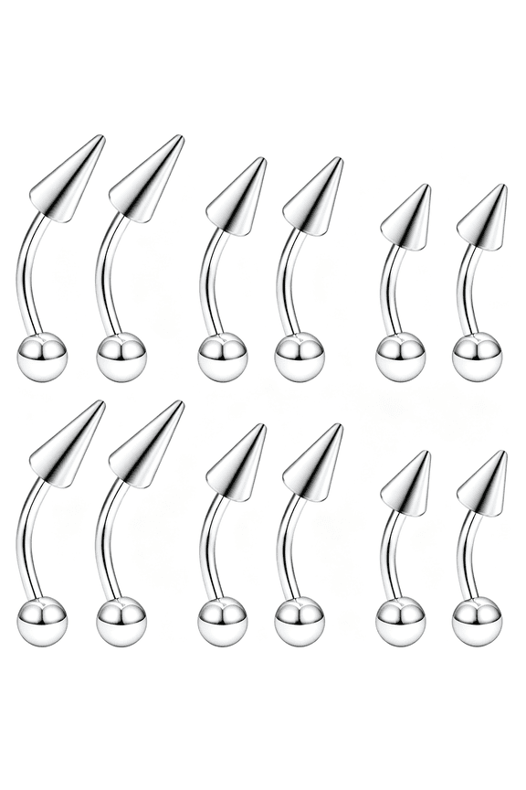 Angel Bites Piercing Jewelry Surgical Steel Vertical Labret Lip Jewelry 16G Snake Bites Piercing Jewelry Curved Barbell Long Spike Eyebrow Rings for Women Men 16G 6Mm/8Mm/10Mm