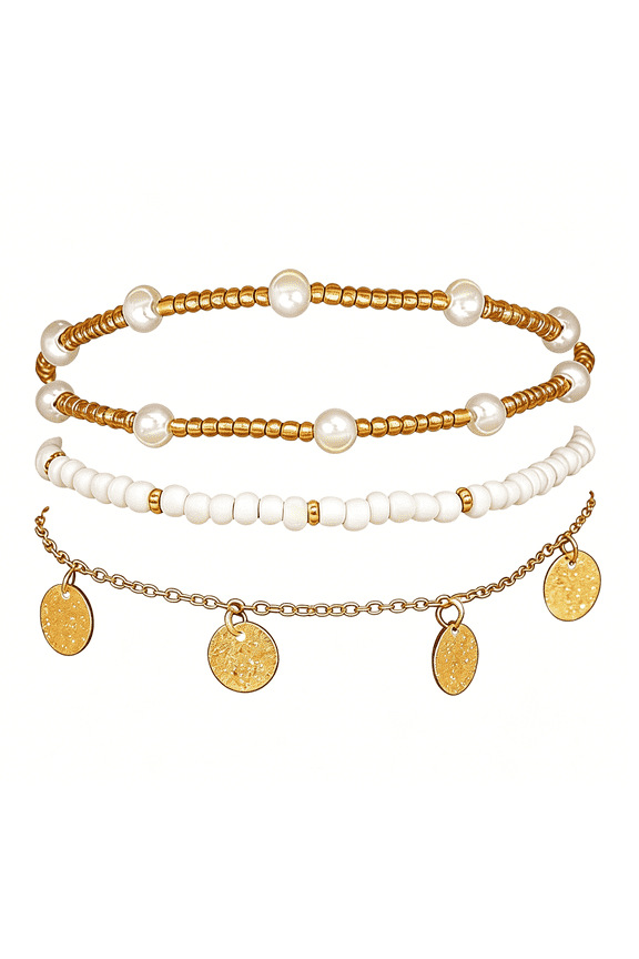 Ankle Bracelets for Women Stretch Boho Pearl Bead Gold Anklets Layered Sequins Foot Chain Hawaiian Beach Conch Summer Vacation Travel Foot Jewelry