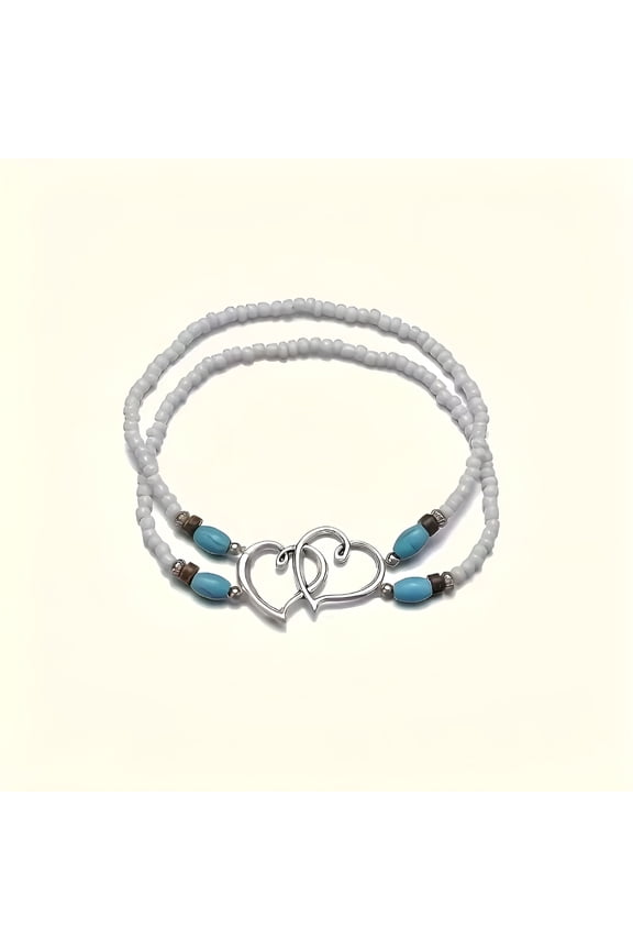 Ankle Bracelets for Women Waterproof Anklet Elastic Heart Anklet Stretchy Ankle Bracelets Colorful Beaded Anklets Boho Ankle Bracelets Silver Beach Anklet Jewelry