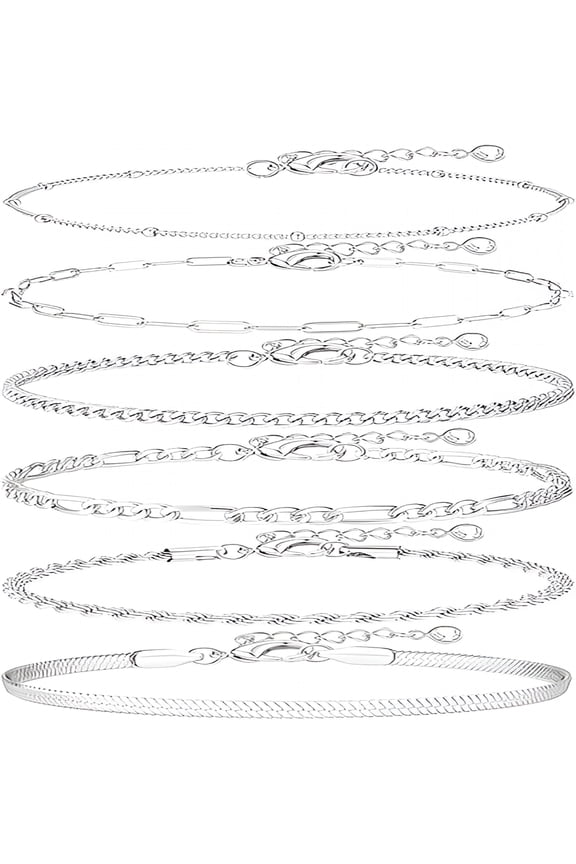 Ankle Bracelets for Women Waterproof - Gold Plated Non Tarnish Layered Cuban Link Chain Rope Figaro Herringbone Anklets Set Plus Size Anklet Summer Foot Jewelry Gift Adjustable 8-12 Inch