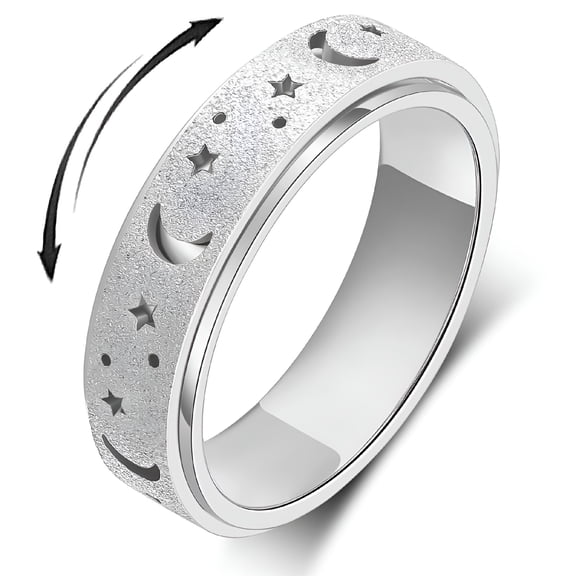 DESIGNICE Anxiety Ring for Women Men,Anxiety Fidget Relief Spinner Rings Stainless Steel Worry Stress Relieve Ring Band Set for Anxiety Women MenAnxiety Ring-Moon Star,Sandblasted Finished,Size6