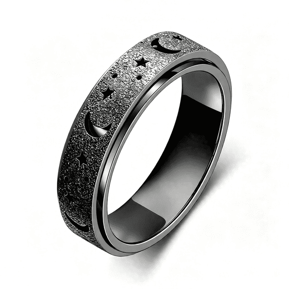 DESIGNICE Anxiety Ring for Women Spinner Rings:Rotating Rings Stainless Steel 6Mm Moon Star Anxiety for Men Band Jewelry Gift for Women Size 6 7 8 9 10, Chic Fashion Rings for Women