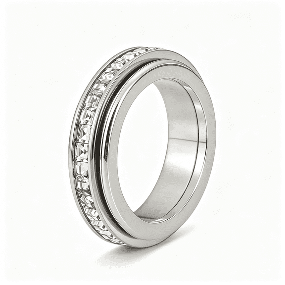 DESIGNICE Anxiety Rings Titanium Steel Spinner Fidget Band Rings for Women, Cubic Zirconia Relieving Anxiety Wedding Promise Lucky Statement Rings Comfort Fit Size 5 to 11