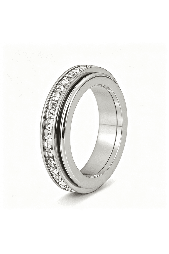 Anxiety Rings Titanium Steel Spinner Fidget Band Rings for Women,Cubic Zirconia Relieving Anxiety Wedding Promise Lucky Statement Rings Comfort Fit Size 5 to 11
