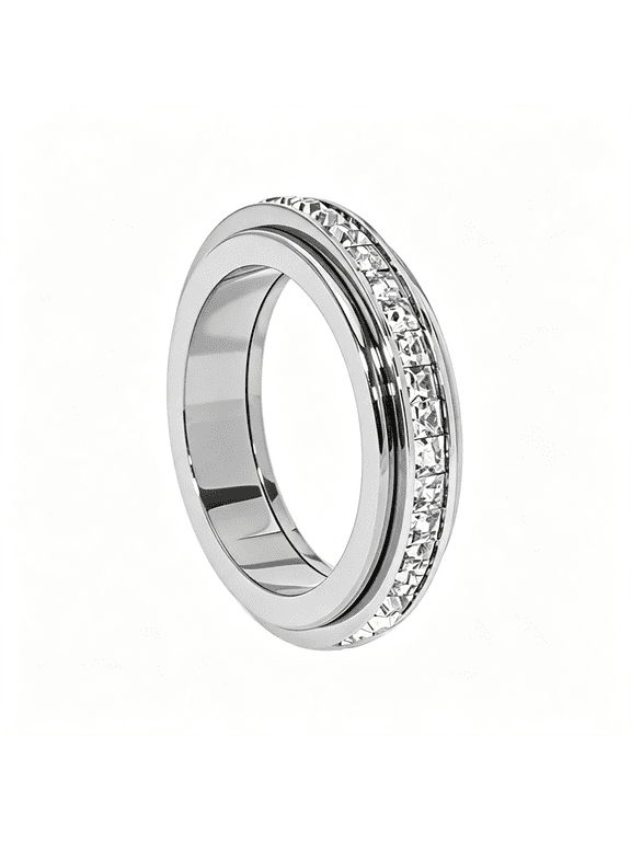 Anxiety Rings Titanium Steel Spinner Fidget Band Rings for Women Ladies Cubic Zirconia Relieving Anxiety Wedding Promise Lucky Statement Rings Comfort Fit Size 5 to 12
