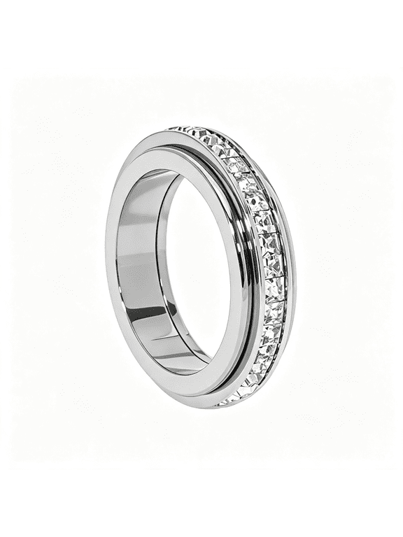 Anxiety Rings Titanium Steel Spinner Fidget Band Rings for Women Ladies Cubic Zirconia Relieving Anxiety Wedding Promise Lucky Statement Rings Comfort Fit Size 5 to 12
