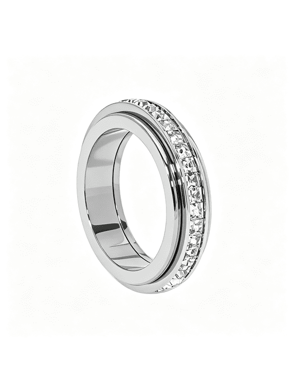 Anxiety Rings Titanium Steel Spinner Fidget Band Rings for Women Ladies Cubic Zirconia Relieving Anxiety Wedding Promise Lucky Statement Rings Comfort Fit Size 5 to 12
