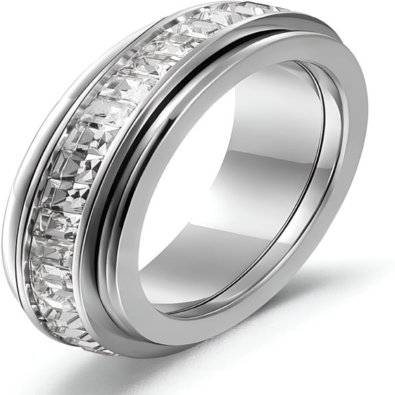 DESIGNICE Anxiety Rings for Women Titanium Steel Spinner Fidget Band Rings Cubic Zirconia Relieving Anxiety Wedding Promise Lucky Rings Comfort Fit Size 5 to 12