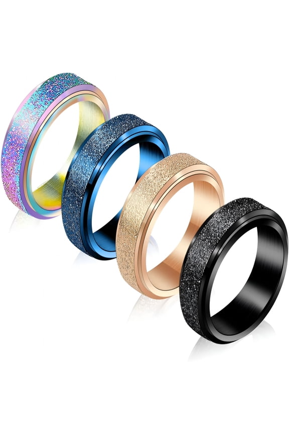 Anxiety Rings for Women-Stress Relief Spinner Rings,4Pcs,6Mm Titanium Steel,Size 5-12