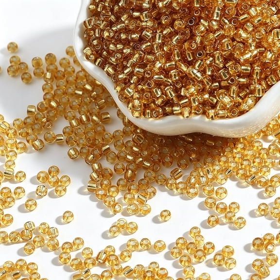 DESIGNICE Approx 1000-Piece 3Mm Silver Lined Glass Seed Beads, Crystal Clear Transparent Uniform Beads for Diy Jewelry & Craft Making Projects, Gold Yellow 3Mm Seed Beads