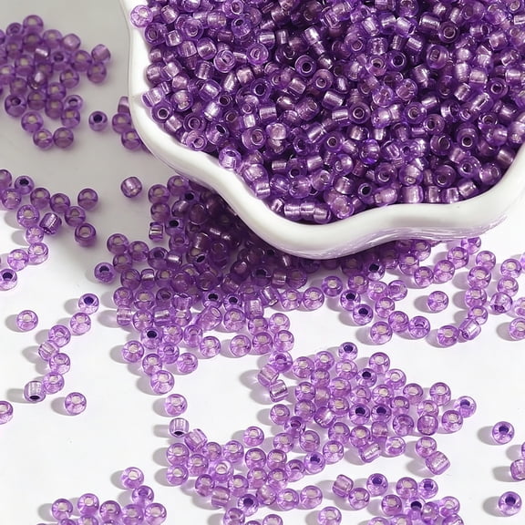 DESIGNICE Approx 1000-Piece 3Mm Silver Lined Glass Seed Beads, Crystal Clear Transparent Uniform Beads for Diy Jewelry & Craft Making Projects, Light Purple