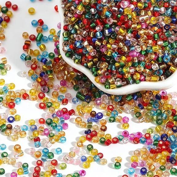 DESIGNICE Approx 1000-Piece 3Mm Silver Lined Glass Seed Beads, Crystal Clear Transparent Uniform Beads for Diy Jewelry & Craft Making Projects, Mixed Colors Glass Beads Bulk