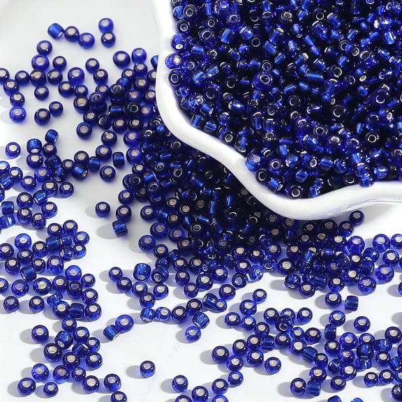 DESIGNICE Approx 1000-Piece 3Mm Silver Lined Glass Seed Beads,Crystal Clear Transparent Uniform Beads for Diy Jewelry&Craft Making Projects,Royal Blue Seed Beads for Jewelry Making