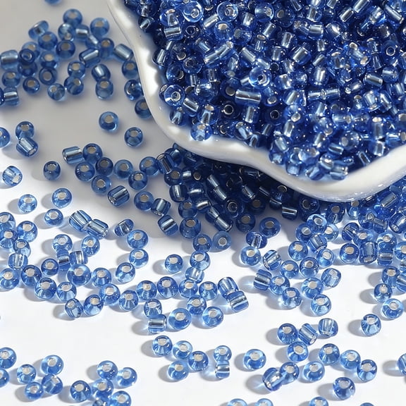 DESIGNICE Approx 1000-Piece 3Mm Silver Lined Glass Seed Beads, Crystal Clear Transparent Uniform Beads for Diy Jewelry & Craft Making Projects, Blue