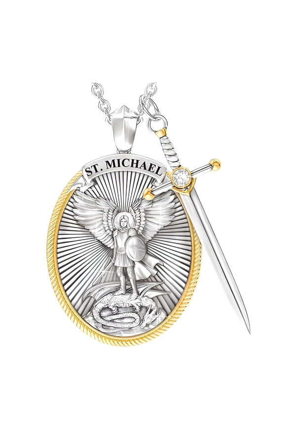 Archangel Pendant Necklace Retro Knight Divine Shield Protection Necklace Creative Pattern Archangel St. Michael Catholic Patron Steel Pendant Necklace