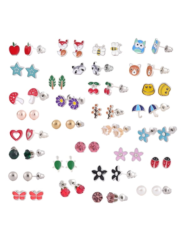 Assorted Cute Stud Earrings Set,Hypoallergenic Earrings,30 Pack,Stainless Steel Earrings