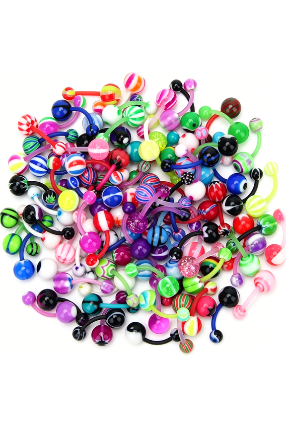 Assorted Lot of 100PCS Banana Piercing 14G Belly Button Rings Piercing Jewelry belly button ring pack plastic belly button rings