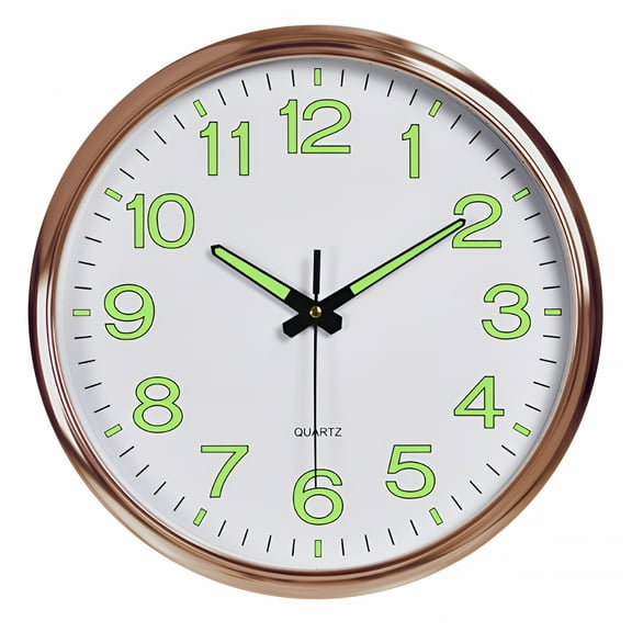 DESIGNICE Atomic Analog Wall Clock - Silver Brushed Finish - Sets Automatically- Battery Operated - Easy to Read - Easy to Use: Simple, Easy to Read Style Fits Any Decor - Rose Gold White Background