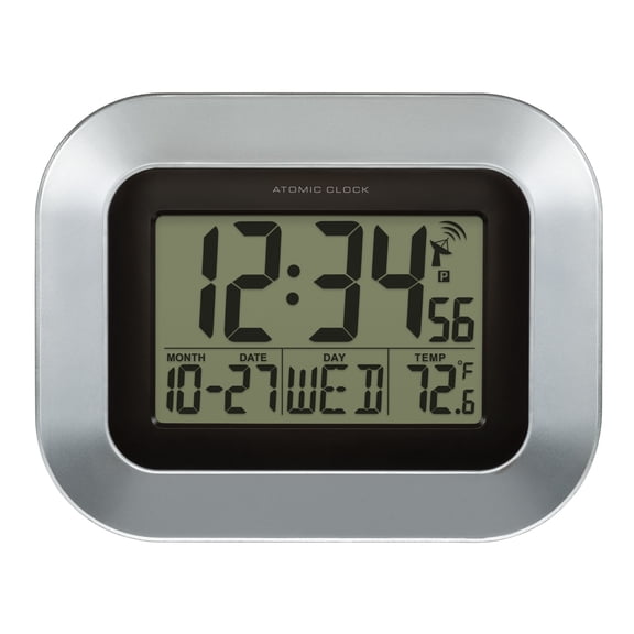 DESIGNICE Atomic Digital Silver Table/Wall Clock with Indoor Temperature