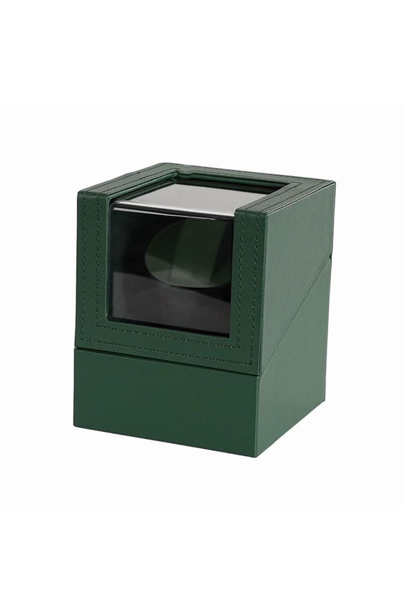 Automatic Watch Winder Single Mechanical Watch Display Storage Box with Flexible Pillow, Compact PU Leather Case for Home, Office, Collection, Travel Accessories, Green