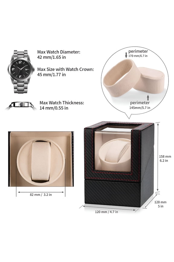 Automatic Watch Winder, Single Rotating Watch Case with Silent Motor, Battery Or Ac Power, Compact Display Box for Men & WomenS Watches