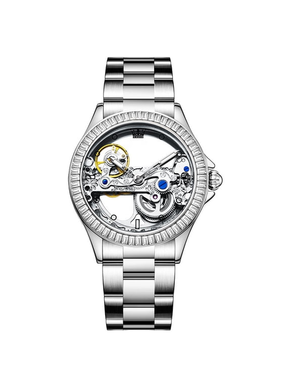 Automatic Watches for Womens Mechanical Diamond Skeleton Self Winding Stainless Steel Luxury Dress Waterproof Luminous Ladies Watches Womens Wrist Watches Gift Reloj Para Mujer