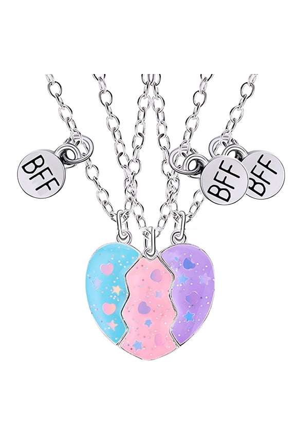 BFF Necklace for 3, BFF Magnetic Matching Heart Necklace, Best Friends Forever Necklaces for 3 BFF Heart Puzzle Matching Alloy Pendant Necklaces Set