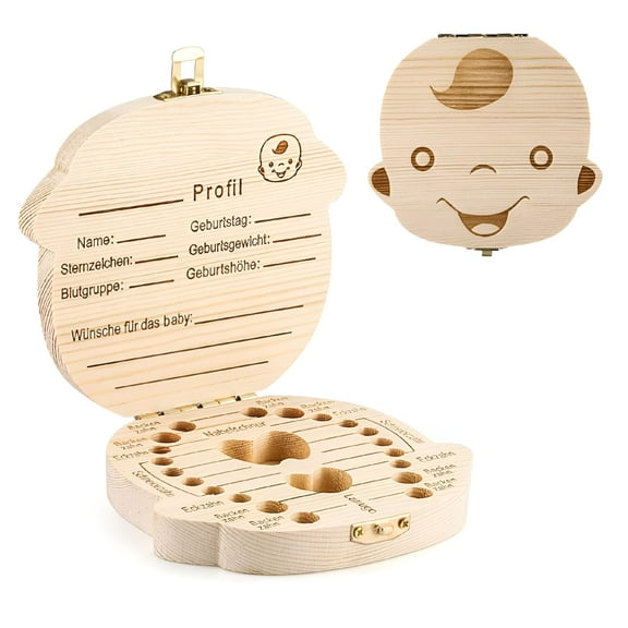 DESIGNICE Baby Teeth Box,Lost Teeth Fairy Keepsake Wooden Teeth Holder Box for Kids Souvenir to Keep the Childhood Memory (Boys)