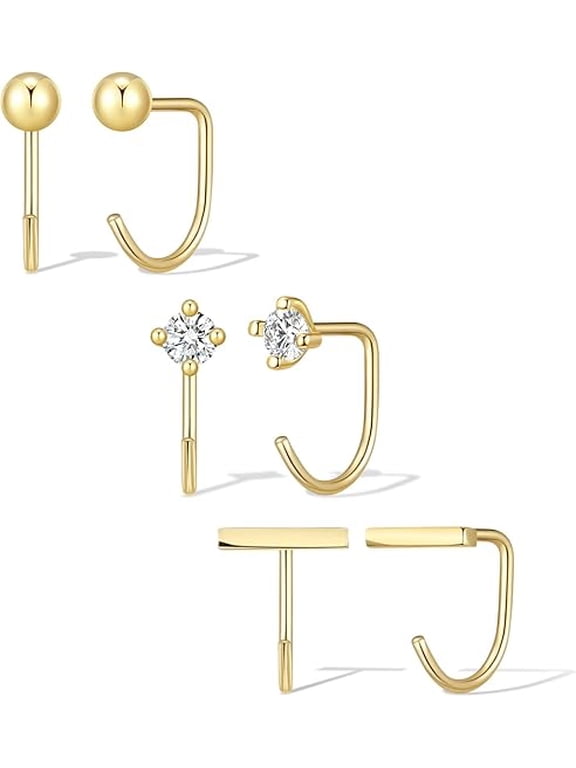 Backless Half Hoop Earrings Gold Silver Stay Closed Open Hoop Earrings for Women Small Huggie for Mutiple Piercing Lightweight No Back Poke Free Comfort Fit Sleep in Trendy Jewelry Gift