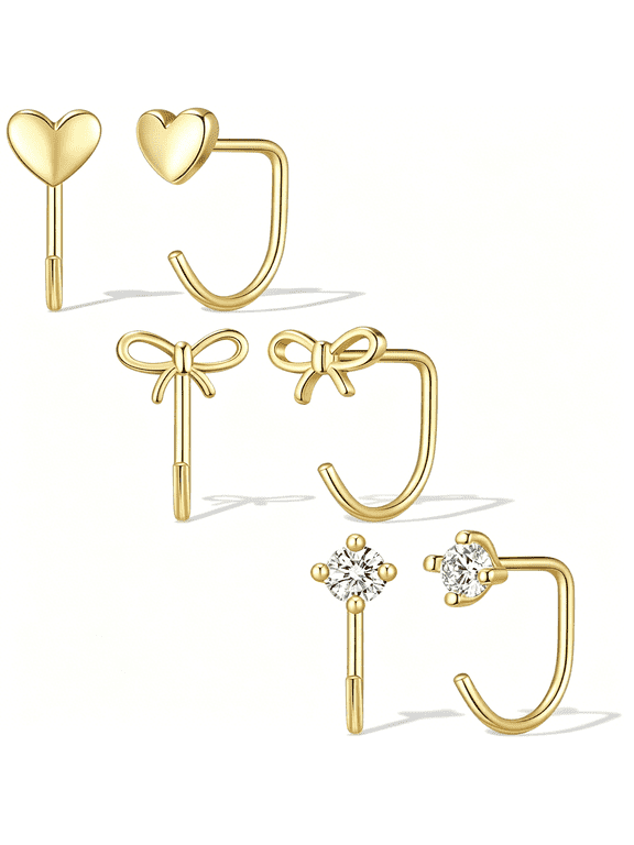 Backless Half Hoop Earrings Gold Silver Stay Closed Open Hoop Earrings for Women Small Huggie for Mutiple Piercing Lightweight No Back Poke Free Comfort Fit Sleep in Trendy Jewelry Gift