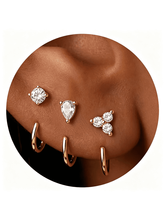 Backless Small Half Hoop Earrings,4Pair No Back Pokeless Earrings Stacks for Non Tarnish,Cartilage Lightweight Hypoallergenic Sleep Earring,S925 Sterling Silver Plated&14K Gold Plated