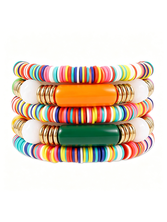 Bamboo Tube Bangles Bracelet Chunky Curved Stacking Clear Acrylic Colorful Beads Stretchable Friendship Gold Bracelets Gifts for Bestfriends,Couple,Family Members,Siblings,Sister,Lover