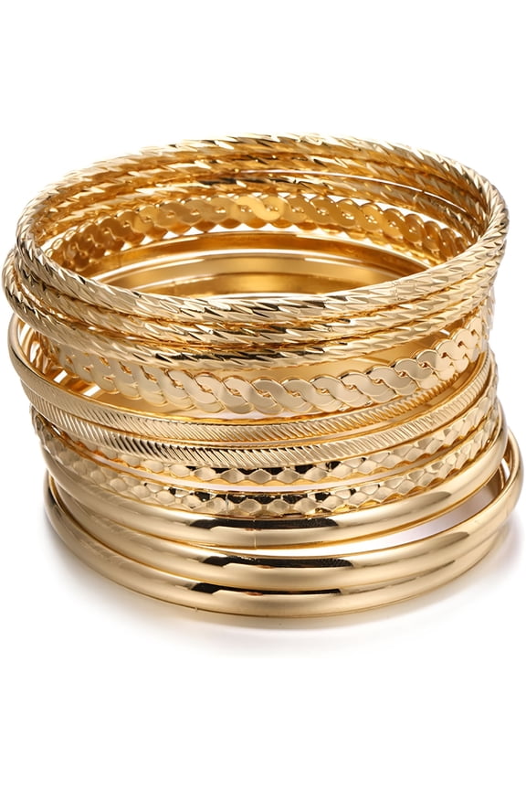 Bangle Bracelets for Women  12-Piece Stackable Boho Indian Style Bangles  Gold Plated Jewelry for Elegant and Sexy Looks
