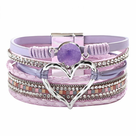 DESIGNICE Bangle Bracelets for Women Heart-Shaped Rhinestone Stackable Bracelets for Women Birthday Gift for Women Braclets Purple