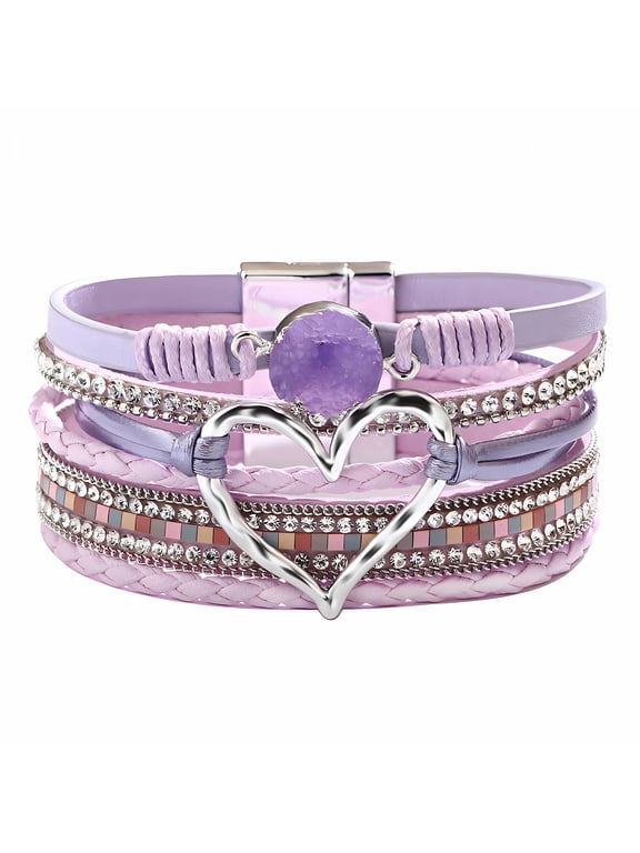Bangle Bracelets for Women Heart-Shaped Rhinestone Stackable Bracelets for Women Birthday Gift for Women Braclets Purple