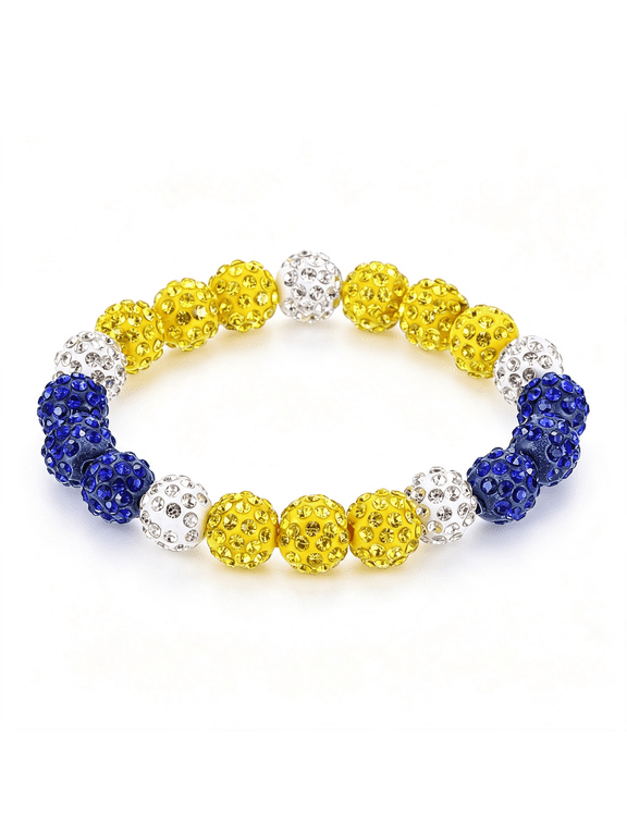 Baseball Bracelet, Ice Collection Bracelets Bling Rhinestone Inspired Bead Disco Ball - Fit for (Menwomenplayersbirthday Gift) Sparkling Yellow Blue Bracelet