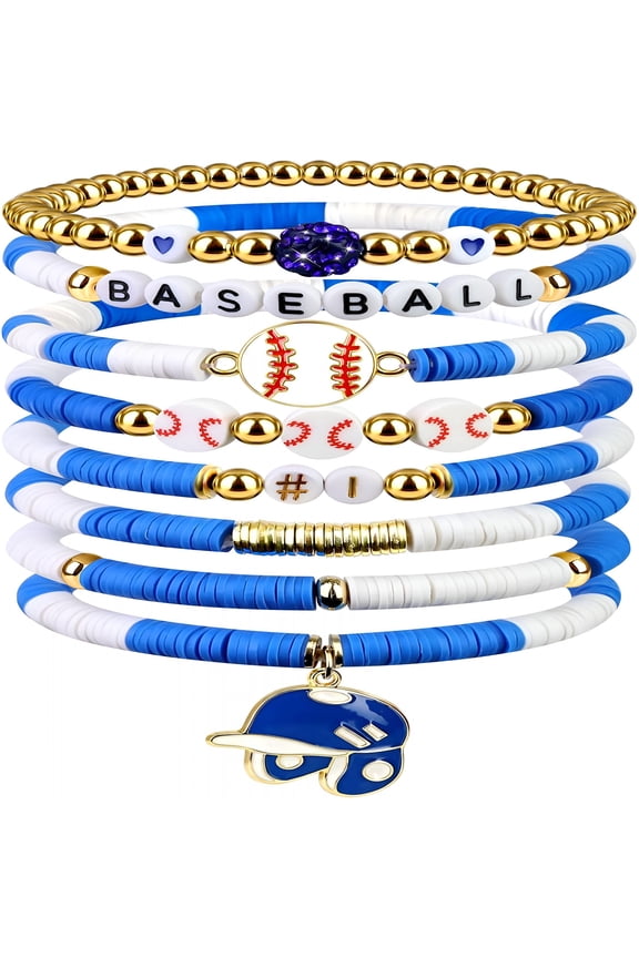 Baseball Clay Beaded Stretch Bracelets,Game Day Friendship Hypoallergenic Baseball Sport Fan Bracelet for Sports Game Team Coach Mom Women Men Jewelry Accessories Gifts