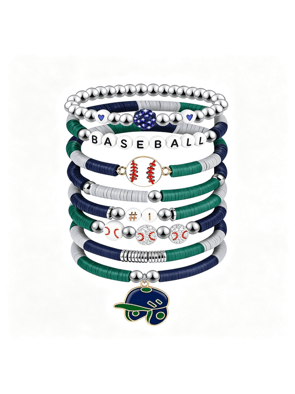 Baseball Clay Beaded Stretch Bracelets,Game Day Friendship Hypoallergenic Baseball Sport Fan Bracelet for for Sports Game Team Coach Mom Women Men Jewelry Accessories Gifts