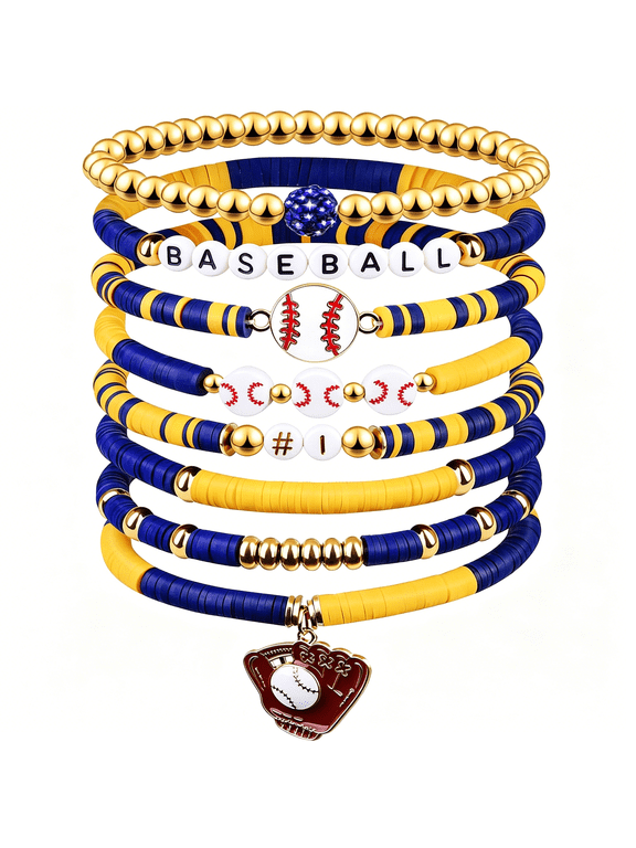 Baseball Clay Beaded Stretch Bracelets,Game Day Friendship Hypoallergenic Baseball Sport Fan Bracelet for Sports Game Team Coach Mom Women Men Jewelry Accessories Gifts