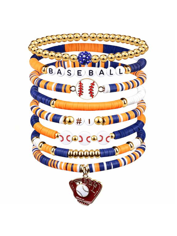 Baseball Clay Beaded Stretch Bracelets,Game Day Friendship Hypoallergenic Baseball Sport Fan Bracelet for Sports Game Team Coach Mom Women Men Jewelry Accessories